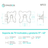 ONKRON Soporte TV de pared para 17-43¨ inclinable giratorio y de hasta 35 kg, negro NP23-B