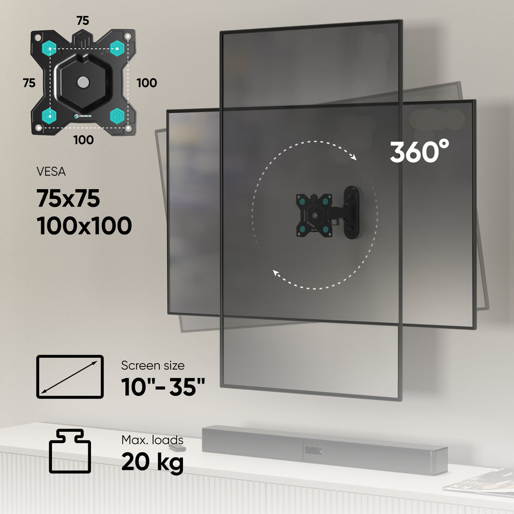 ONKRON Soporte TV de pared de 10-35¨  de hasta 20 kg, negro R2-B