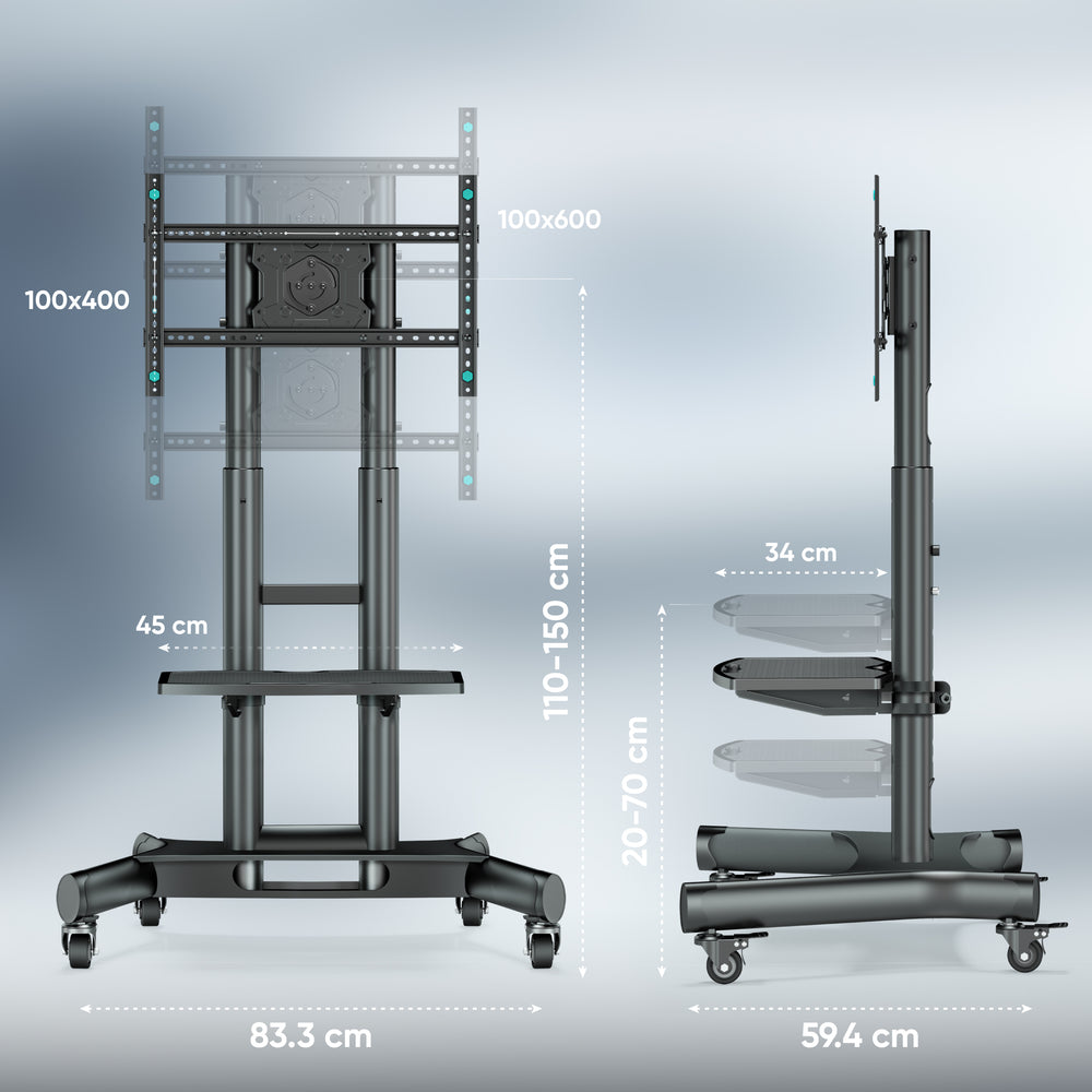 ONKRON Soporte de TV móvil con rotación de pantalla de 40-75" y peso de hasta 45 kg con VESA max 600x400,TS1551R Negro